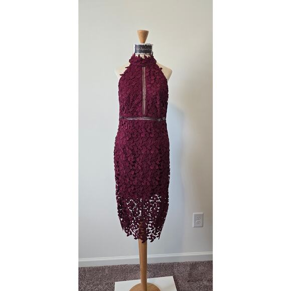 Bardot Women Halter Open Back Wine Cutouts Lace Midi Dress Sz 8 (0991) - Picture 1 of 5